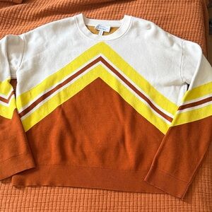 & Other Stories | Chevron Crew Neck Sweater - White, Yellow, and Brown | Size M